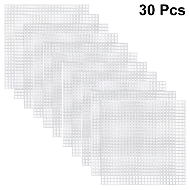 30 Pcs 8x8cm Square Mesh Plastic Canvas Sheets Cross Stitch Sewing